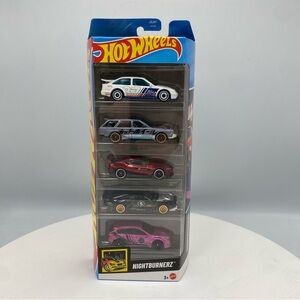 Hot Wheels 2025 Nightburnerz 5-Pack Rare Ford Cosworth Maxima Supra WRX Toy Cars